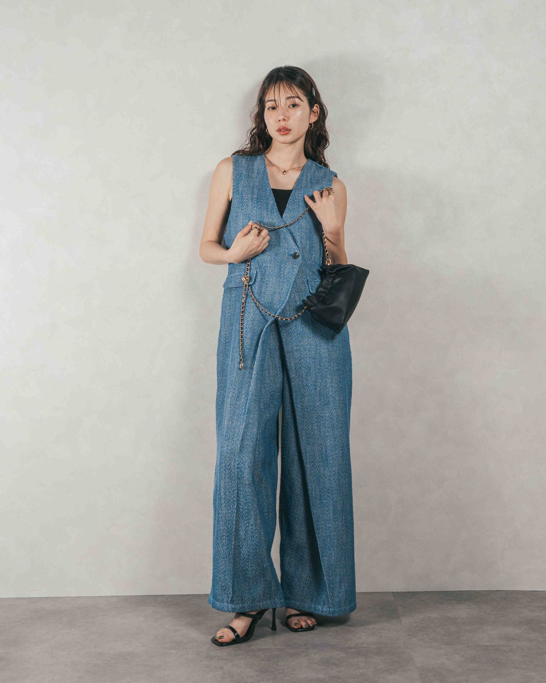 デニムライク へリンボーンサロペット