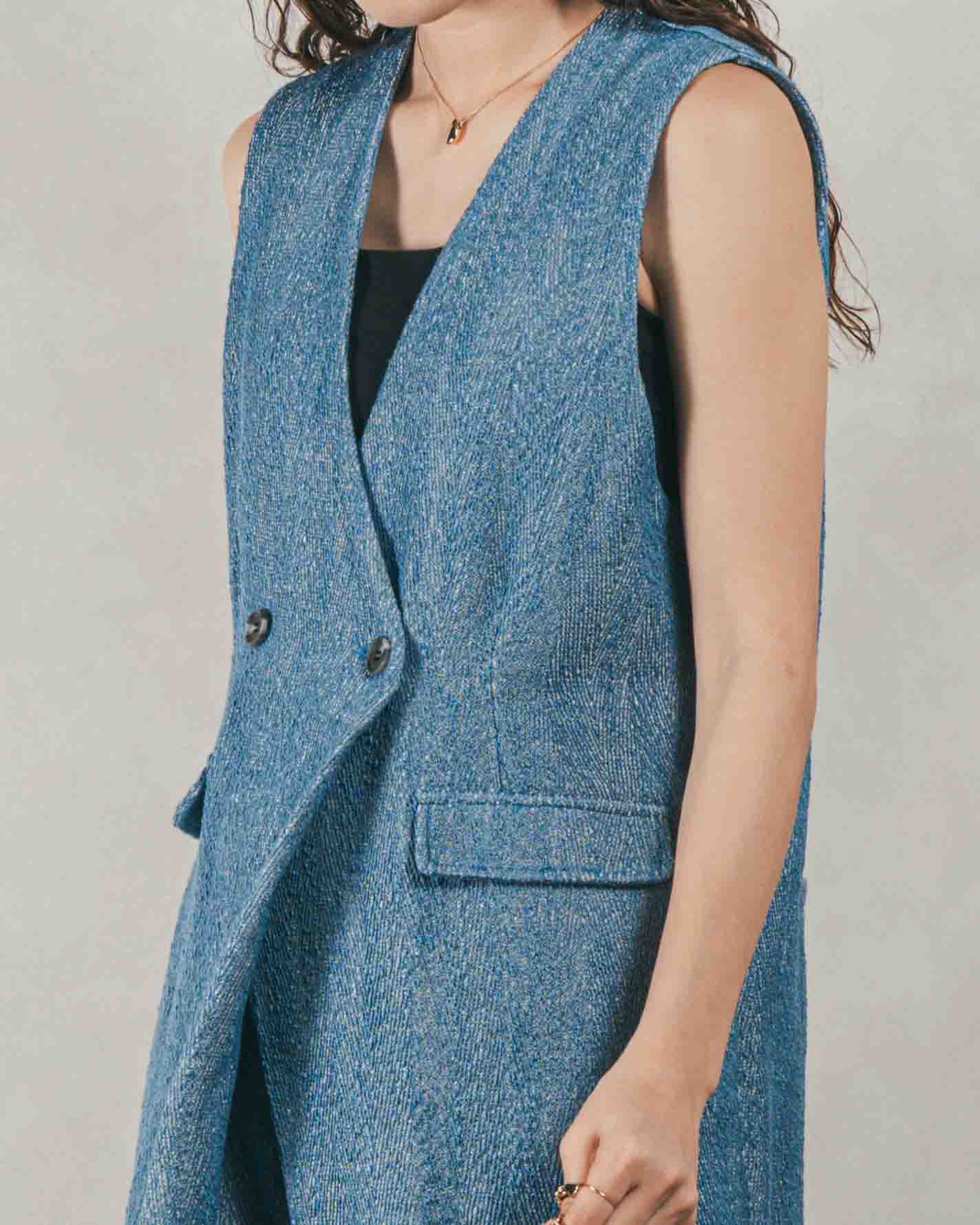 【限定SALE】デニムライクヘリンボーンサロペット/BLUE リュミエ同型 SET］デニムライク へリンボーンサロペット + Blockレース フーディー