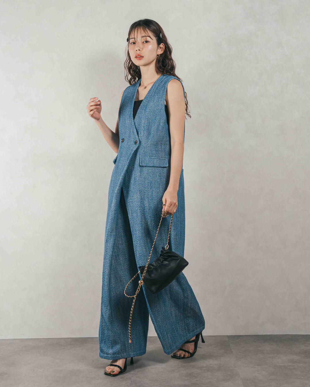 デニムライク へリンボーンサロペット