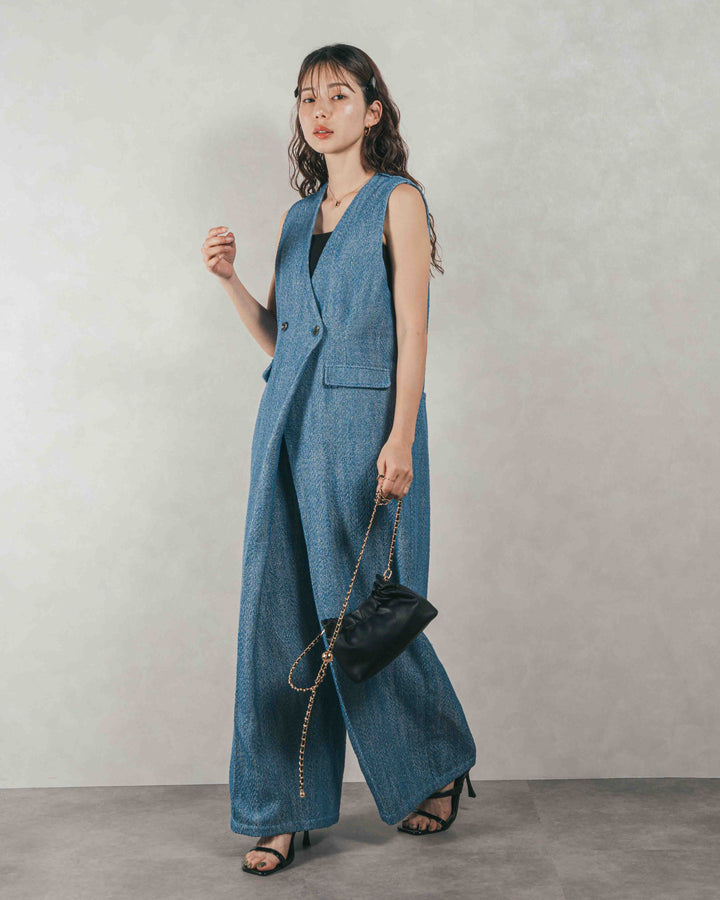 デニムライク へリンボーンサロペット