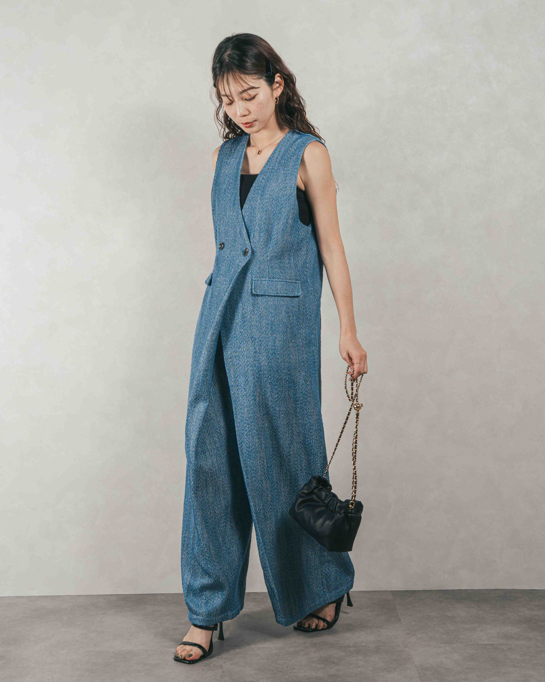 デニムライク へリンボーンサロペット