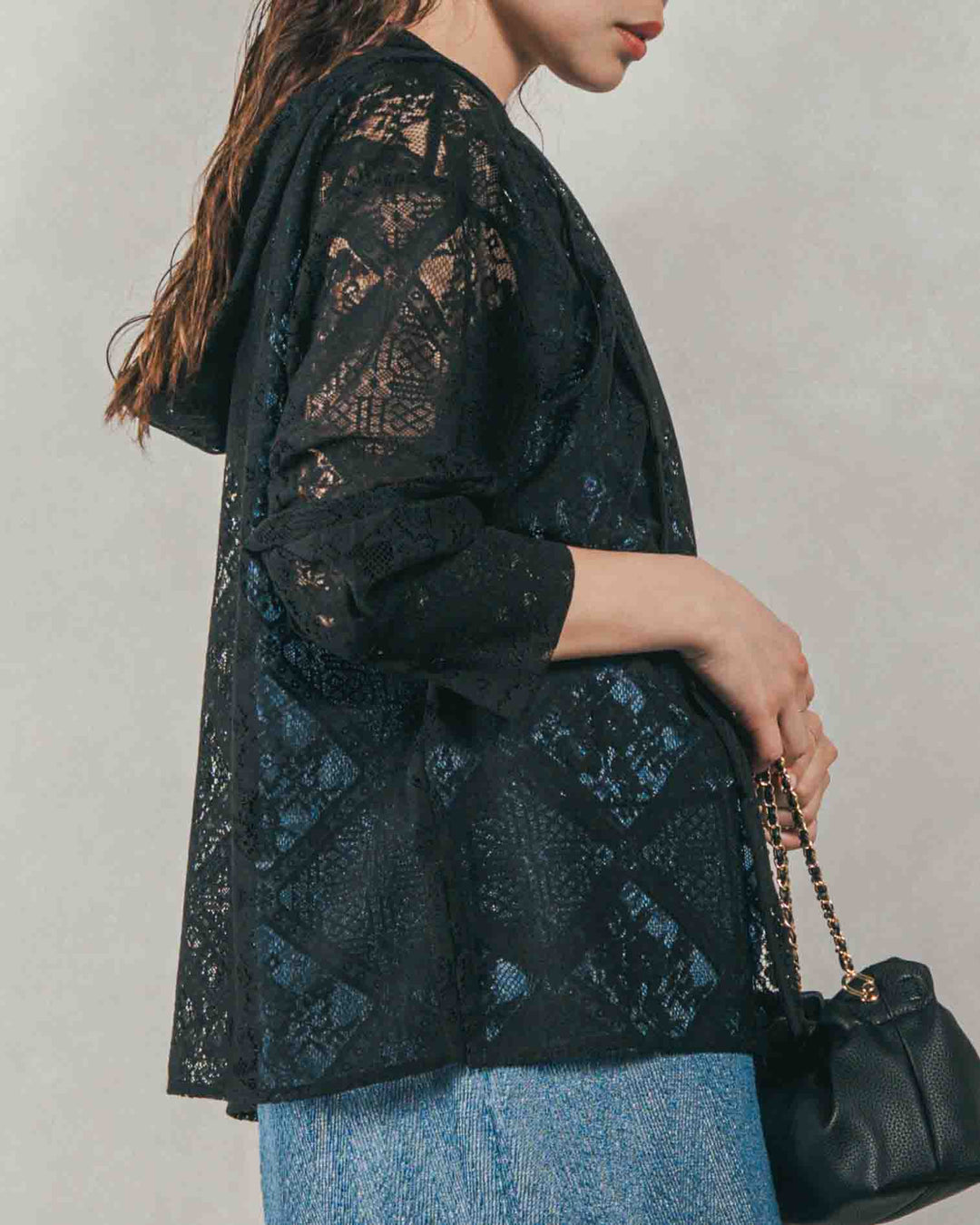 ［SET］Blockレース　フーディーブラウス + 10oz ニュアンスバイカラー リラックスワイドデニム（2SET）