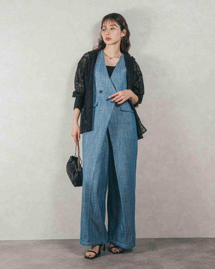 デニムライク へリンボーンサロペット