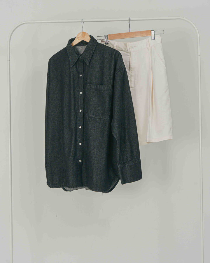 ［SET］Airy Denim オーバーシャツ + Vintageサテン　ハーフパンツ（2SET）
