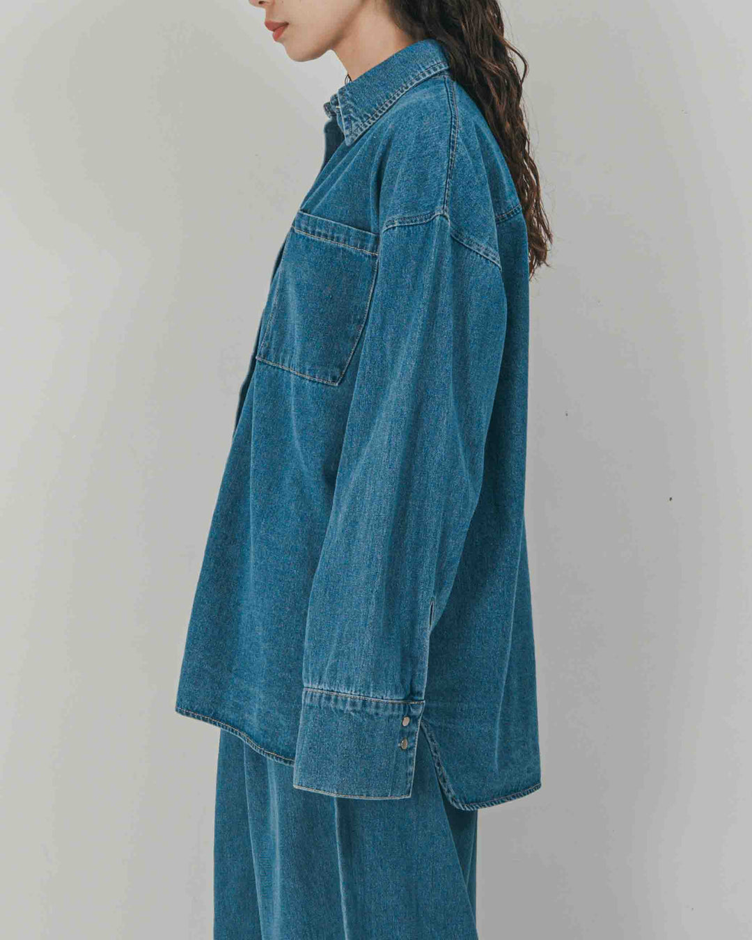 ［SET］Airy Denim オーバーシャツ + Vintageサテン　ハーフパンツ（2SET）