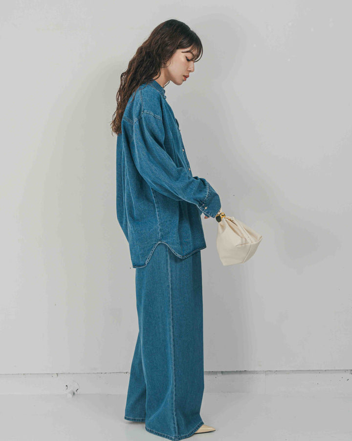 ［SET］Airy Denim オーバーシャツ + Airy Denim ワイドパンツ（2SET）
