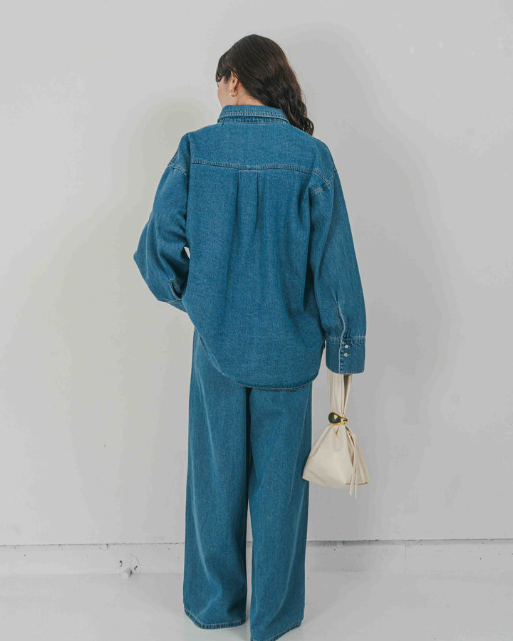 ［SET］Airy Denim オーバーシャツ + Airy Denim ワイドパンツ（2SET）