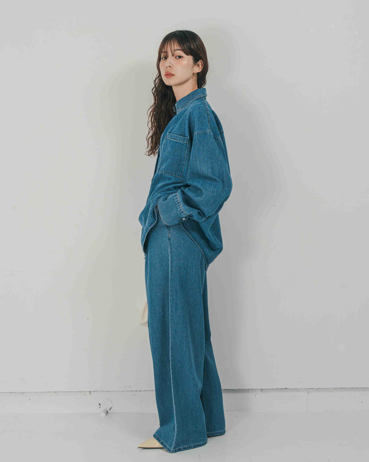 ［SET］Airy Denim オーバーシャツ + Airy Denim ワイドパンツ（2SET）