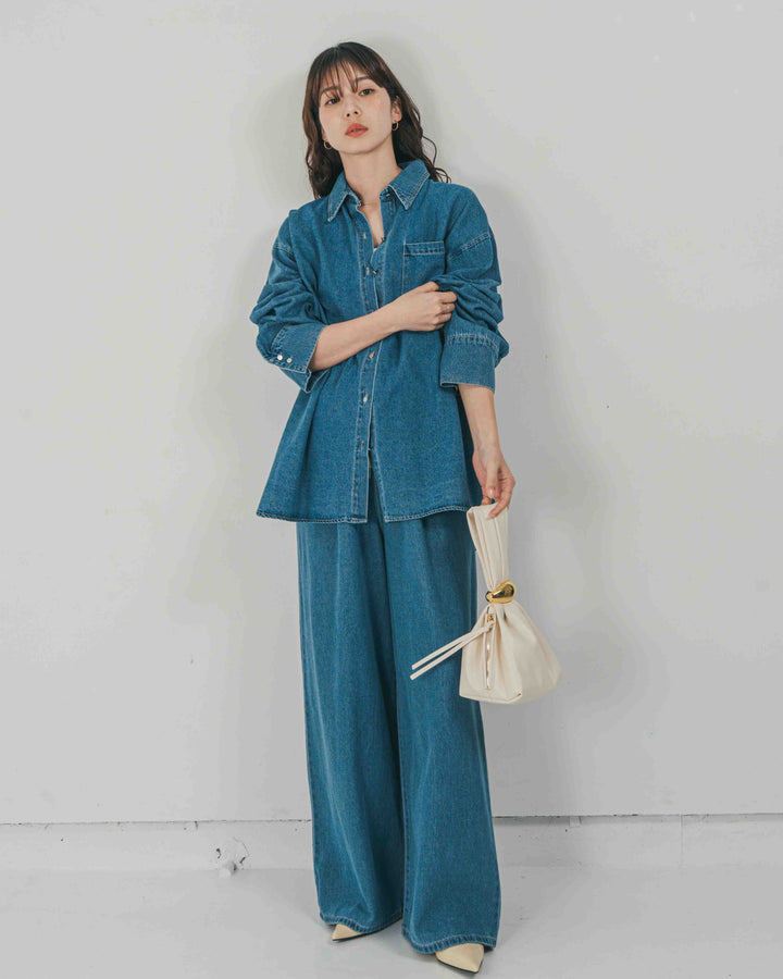 ［SET］Airy Denim オーバーシャツ + Airy Denim ワイドパンツ（2SET）