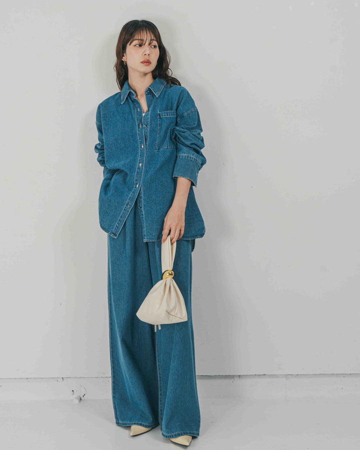 ［SET］Airy Denim オーバーシャツ + Airy Denim ワイドパンツ（2SET）