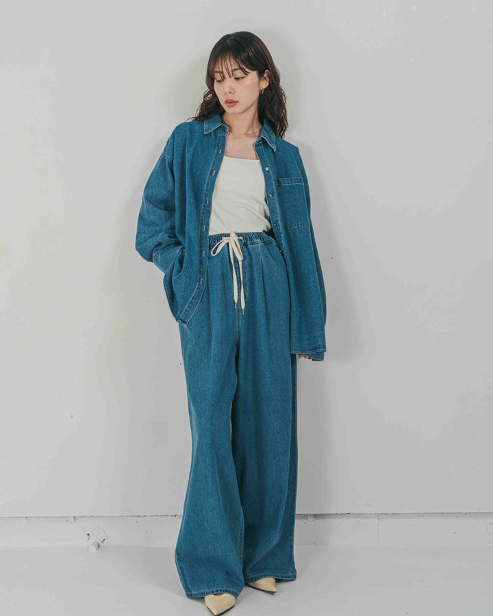 ［SET］Airy Denim オーバーシャツ + Airy Denim ワイドパンツ（2SET）