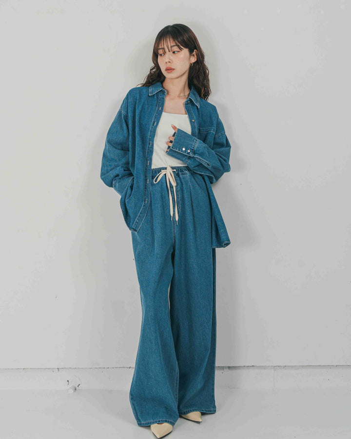 ［SET］Airy Denim オーバーシャツ + Airy Denim ワイドパンツ（2SET）
