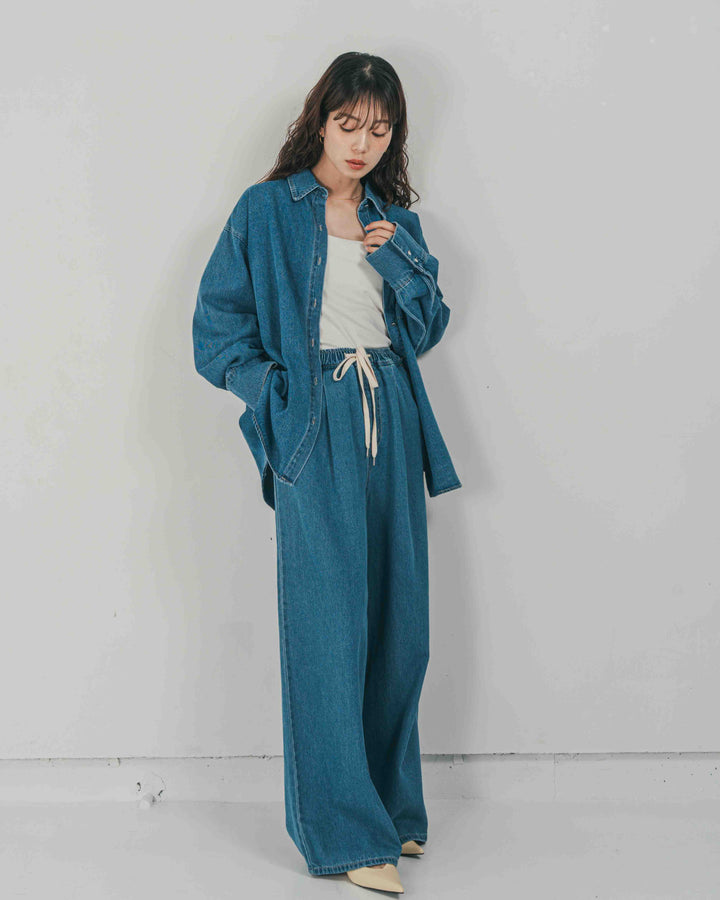 ［SET］Airy Denim オーバーシャツ + Airy Denim ワイドパンツ（2SET）