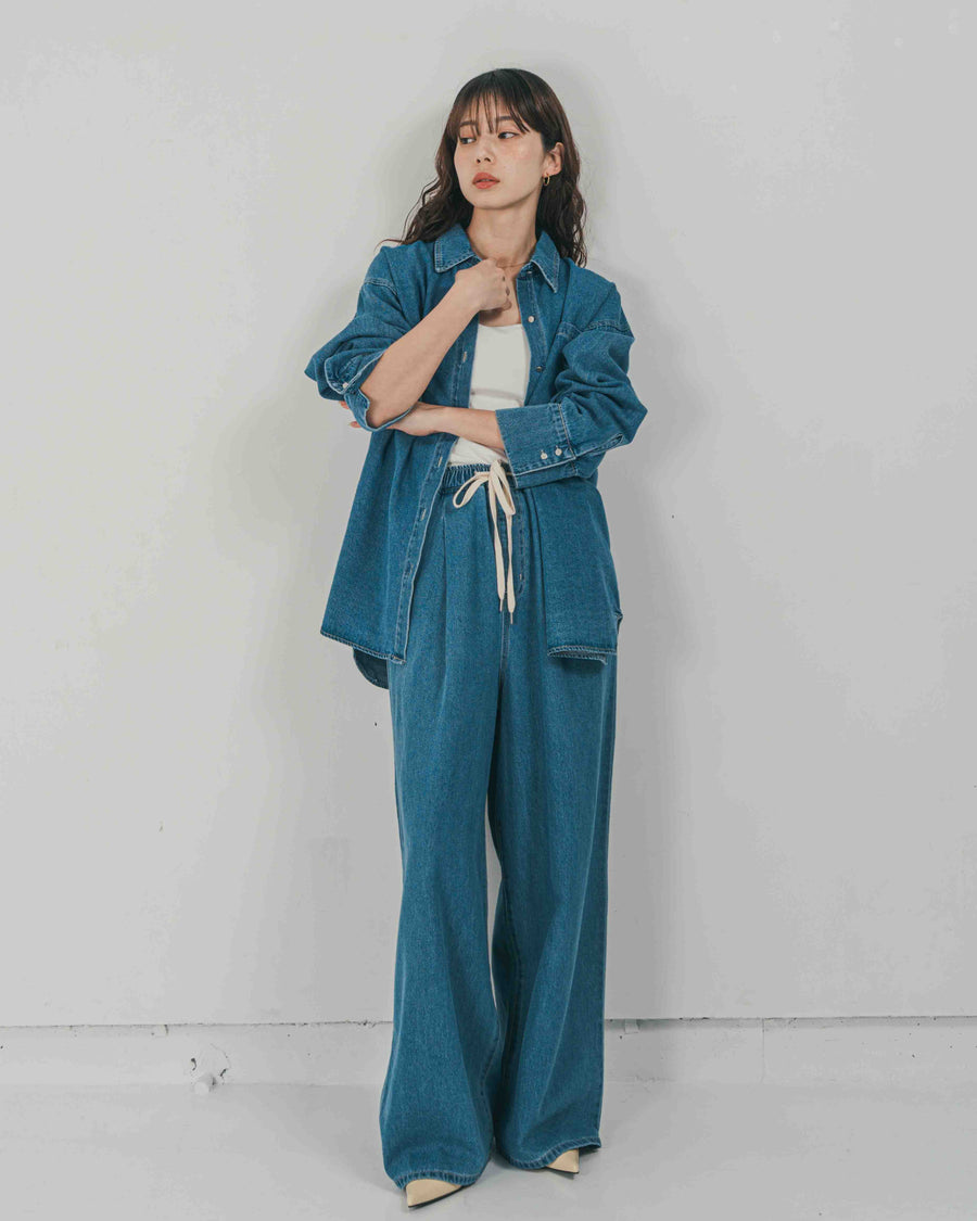 ［SET］Airy Denim オーバーシャツ + Airy Denim ワイドパンツ（2SET）