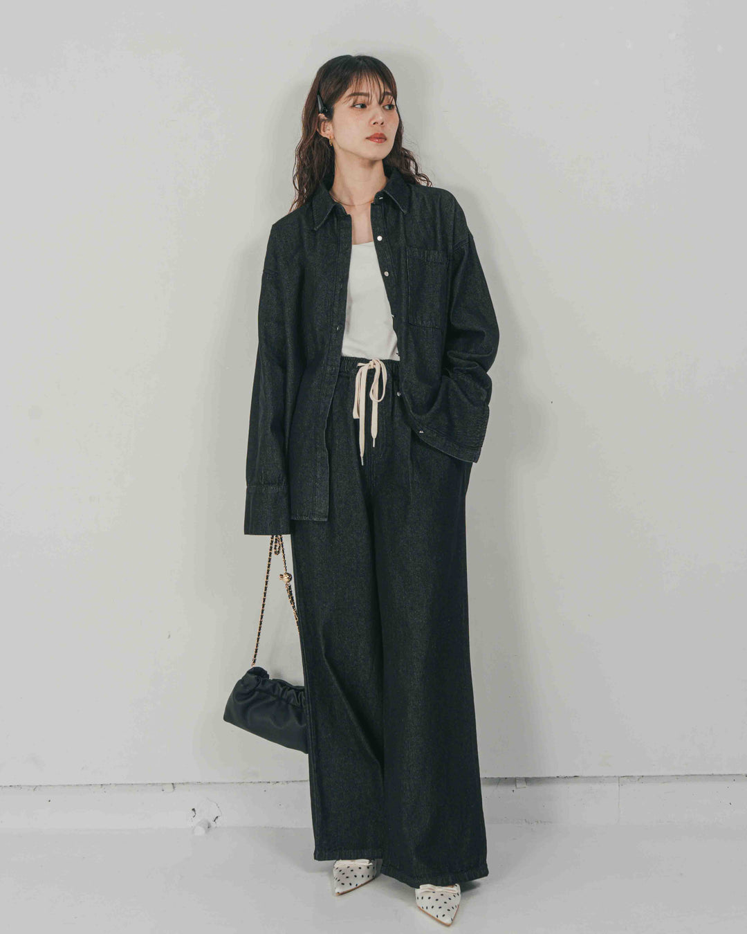 ［SET］Airy Denim オーバーシャツ + Airy Denim ワイドパンツ（2SET）