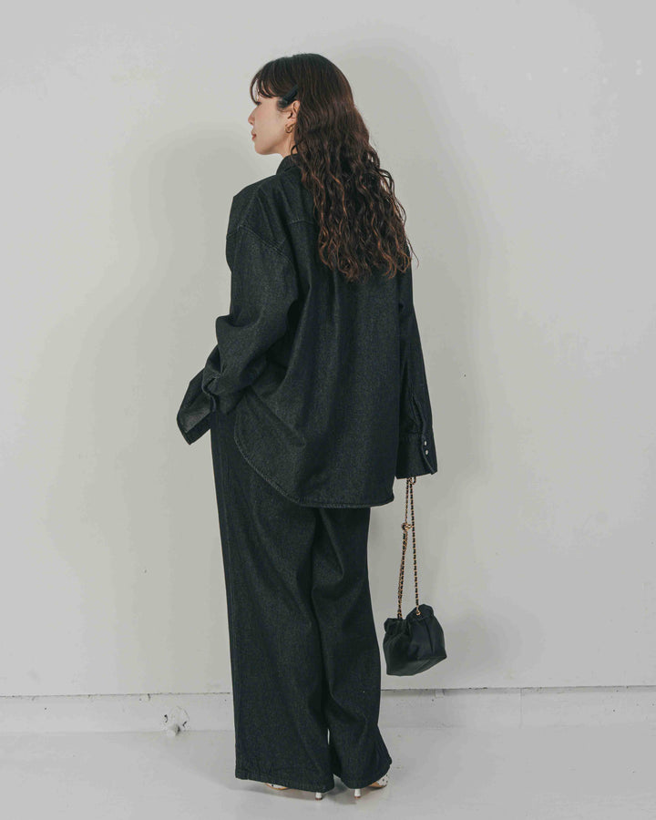 ［SET］Airy Denim オーバーシャツ + Airy Denim ワイドパンツ（2SET）