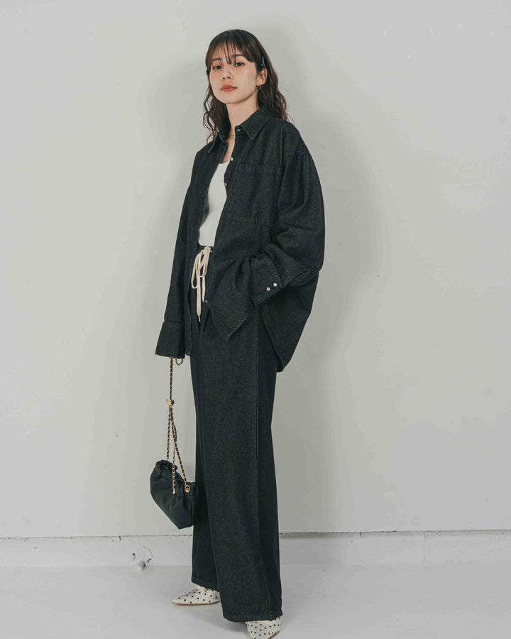 ［SET］Airy Denim オーバーシャツ + Airy Denim ワイドパンツ（2SET）