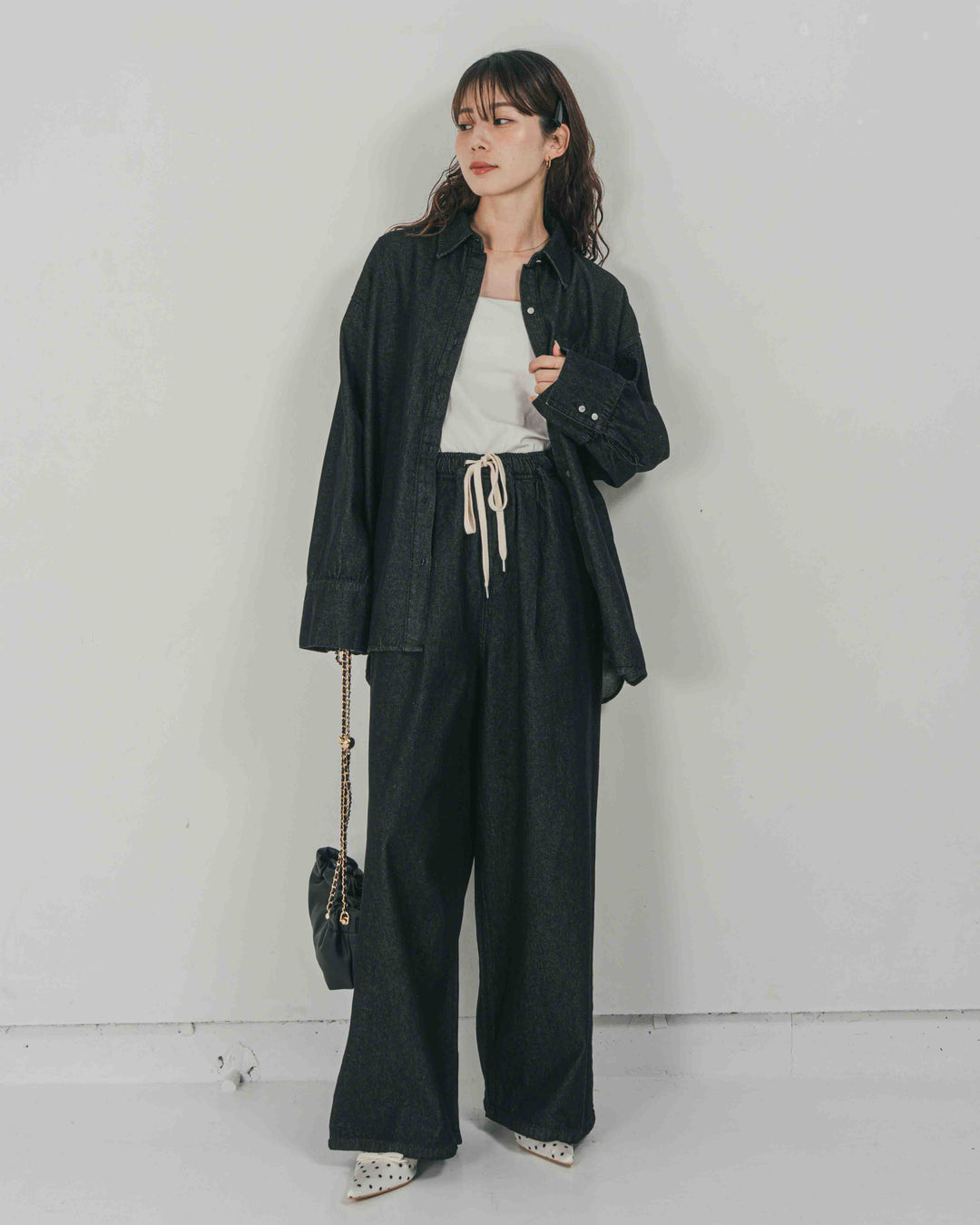 ［SET］Airy Denim オーバーシャツ + Airy Denim ワイドパンツ（2SET）