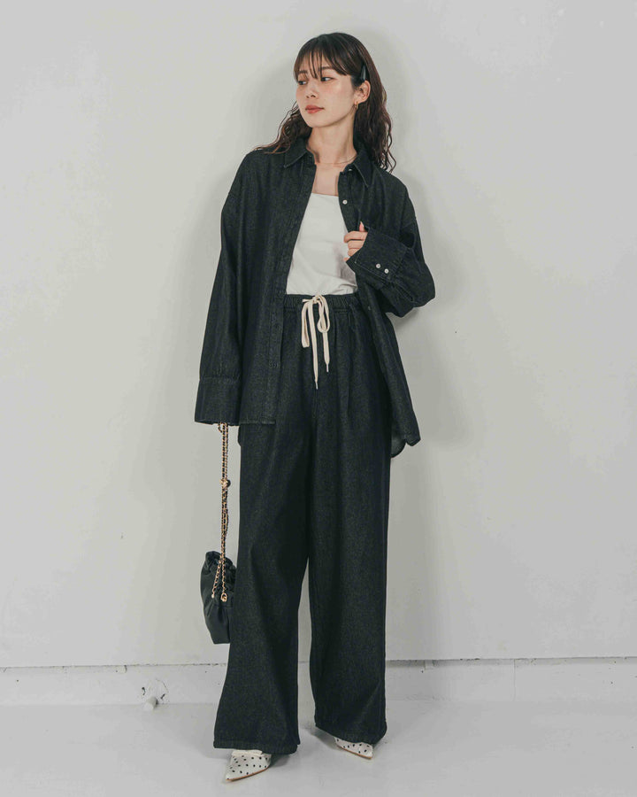［SET］Airy Denim オーバーシャツ + Airy Denim ワイドパンツ（2SET）
