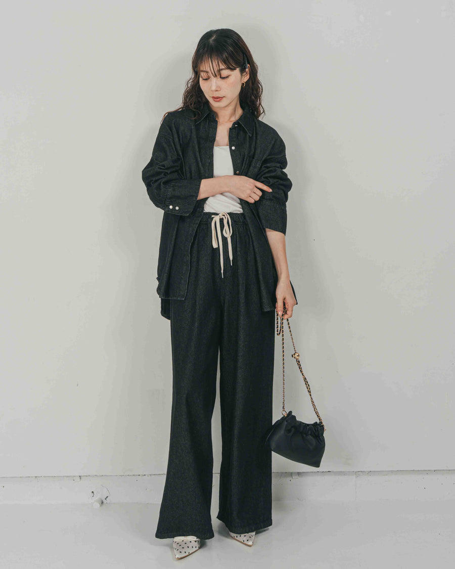 ［SET］Airy Denim オーバーシャツ + Airy Denim ワイドパンツ（2SET）