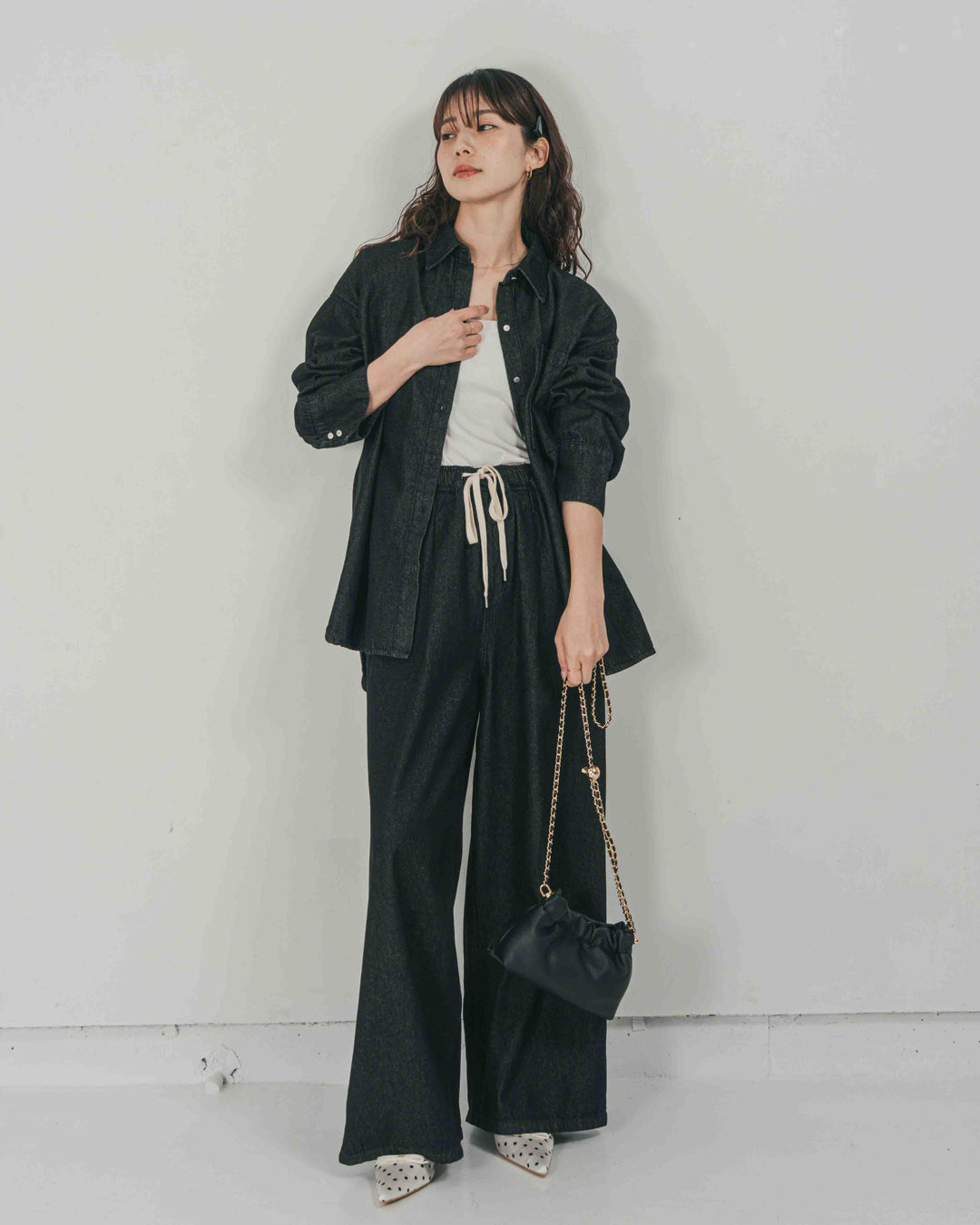 ［SET］Airy Denim オーバーシャツ + Airy Denim ワイドパンツ（2SET）