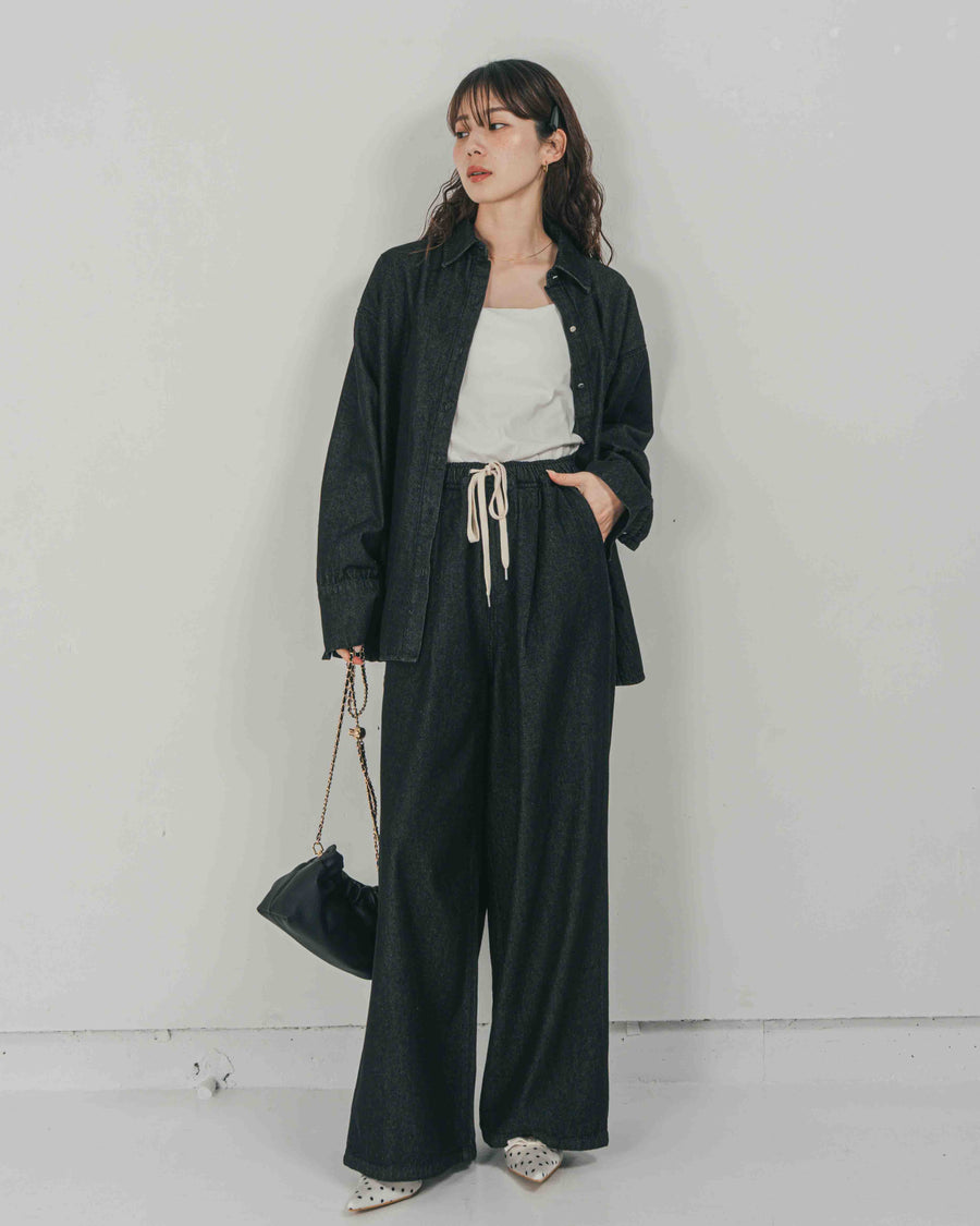 ［SET］Airy Denim オーバーシャツ + Airy Denim ワイドパンツ（2SET）