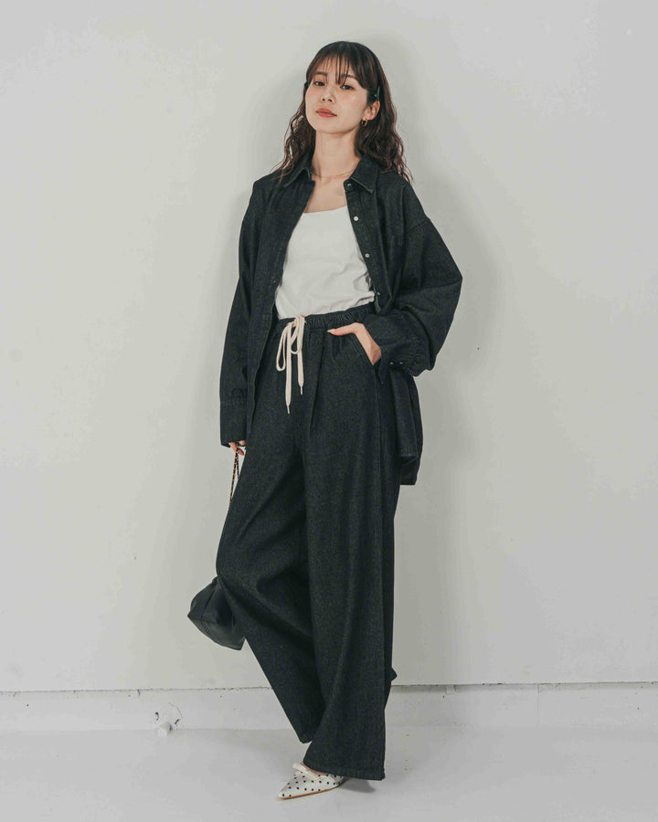 ［SET］Airy Denim オーバーシャツ + Airy Denim ワイドパンツ（2SET）