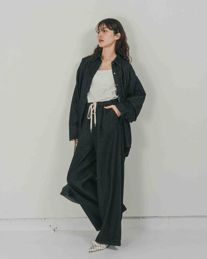 ［SET］Airy Denim オーバーシャツ + Airy Denim ワイドパンツ（2SET）