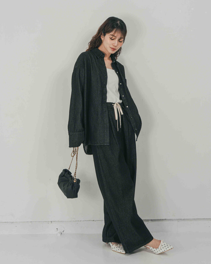 ［SET］Airy Denim オーバーシャツ + Airy Denim ワイドパンツ（2SET）