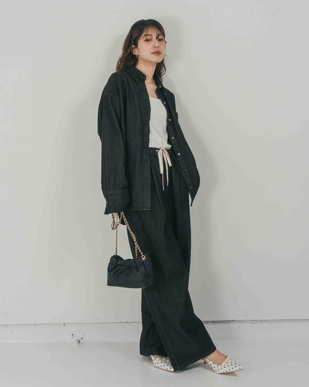 ［SET］Airy Denim オーバーシャツ + Airy Denim ワイドパンツ（2SET）