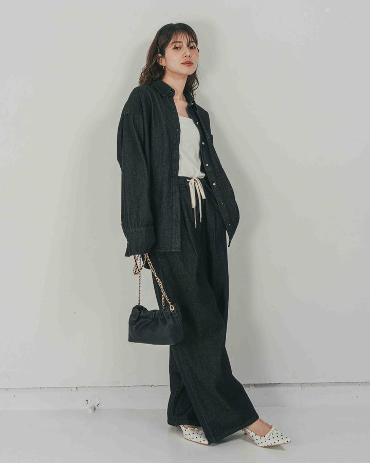 ［SET］Airy Denim オーバーシャツ + Airy Denim ワイドパンツ（2SET）