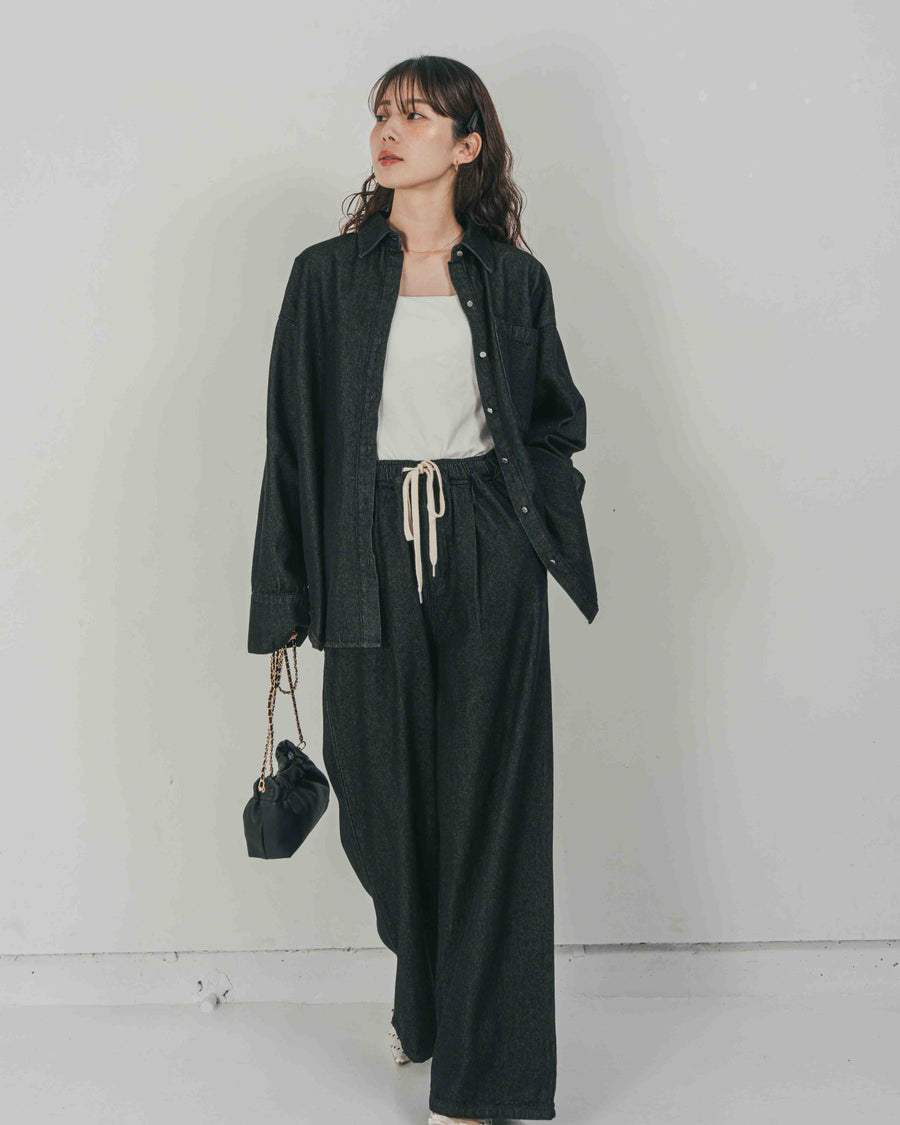 ［SET］Airy Denim オーバーシャツ + Airy Denim ワイドパンツ（2SET）