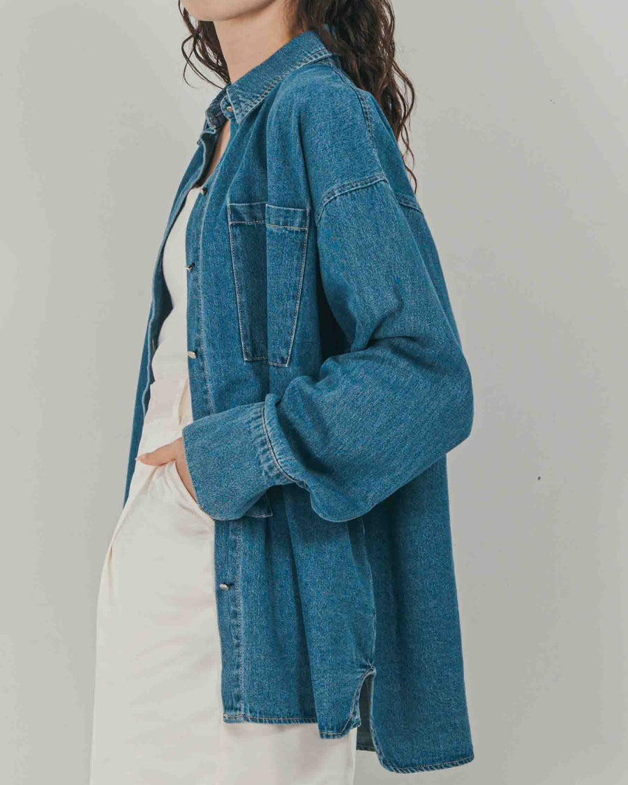 ［SET］Airy Denim オーバーシャツ + Vintageサテン　ハーフパンツ（2SET）