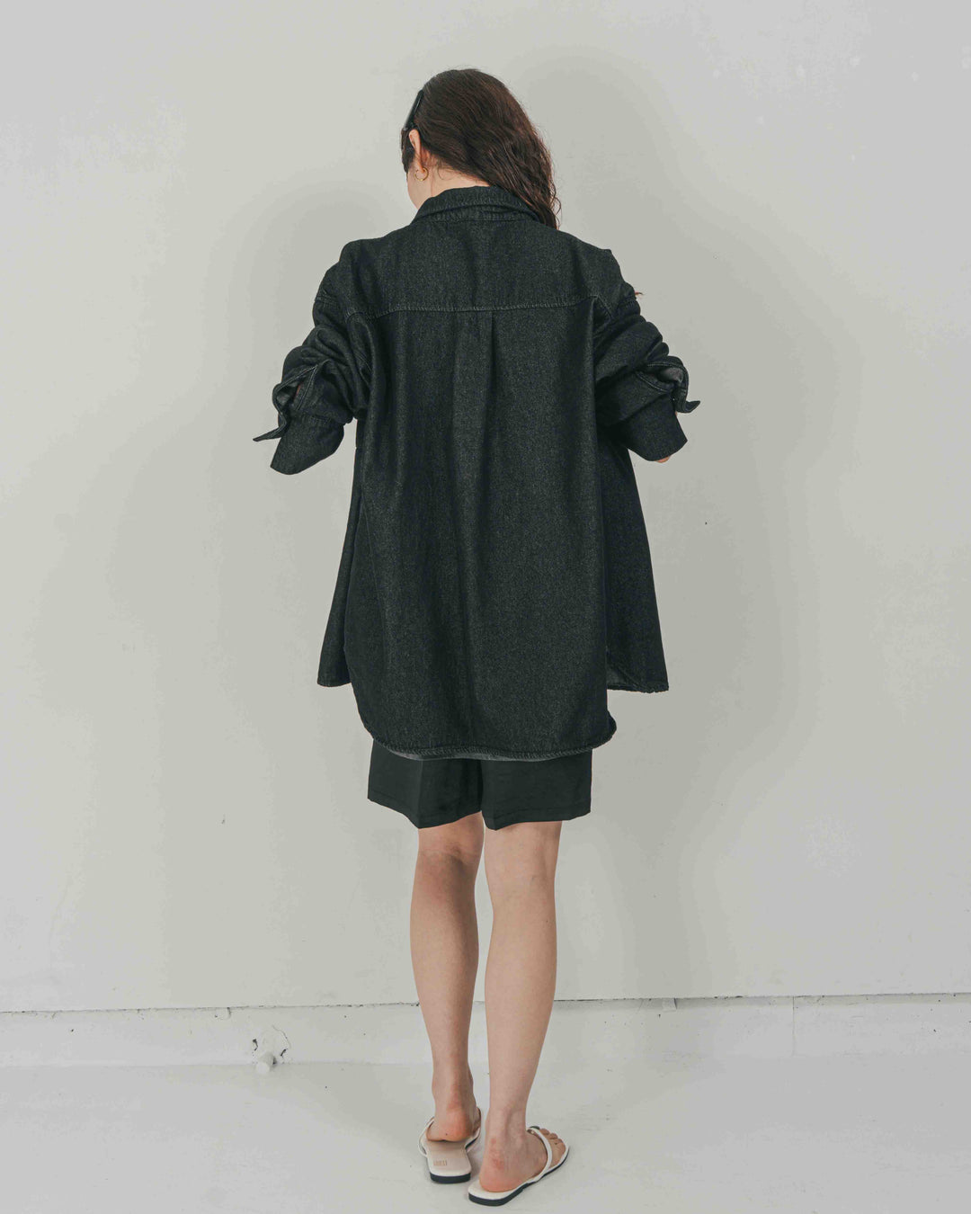 ［SET］Airy Denim オーバーシャツ + Vintageサテン　ハーフパンツ（2SET）