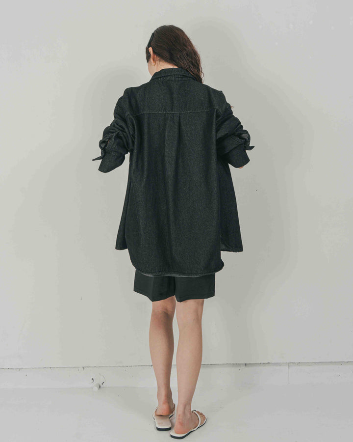 ［SET］Airy Denim オーバーシャツ + Vintageサテン　ハーフパンツ（2SET）