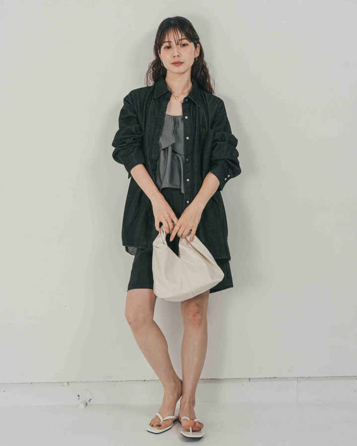 ［SET］Airy Denim オーバーシャツ + Vintageサテン　ハーフパンツ（2SET）
