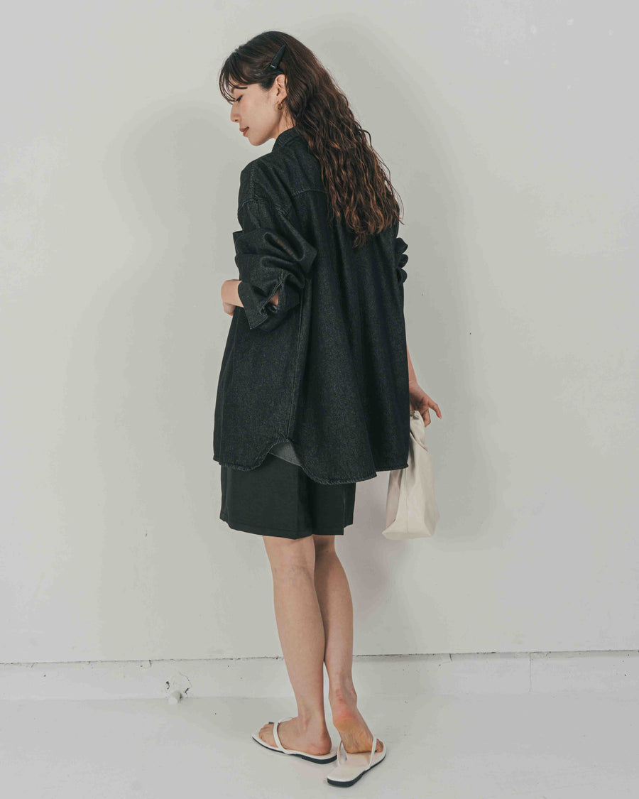 ［SET］Airy Denim オーバーシャツ + Vintageサテン　ハーフパンツ（2SET）
