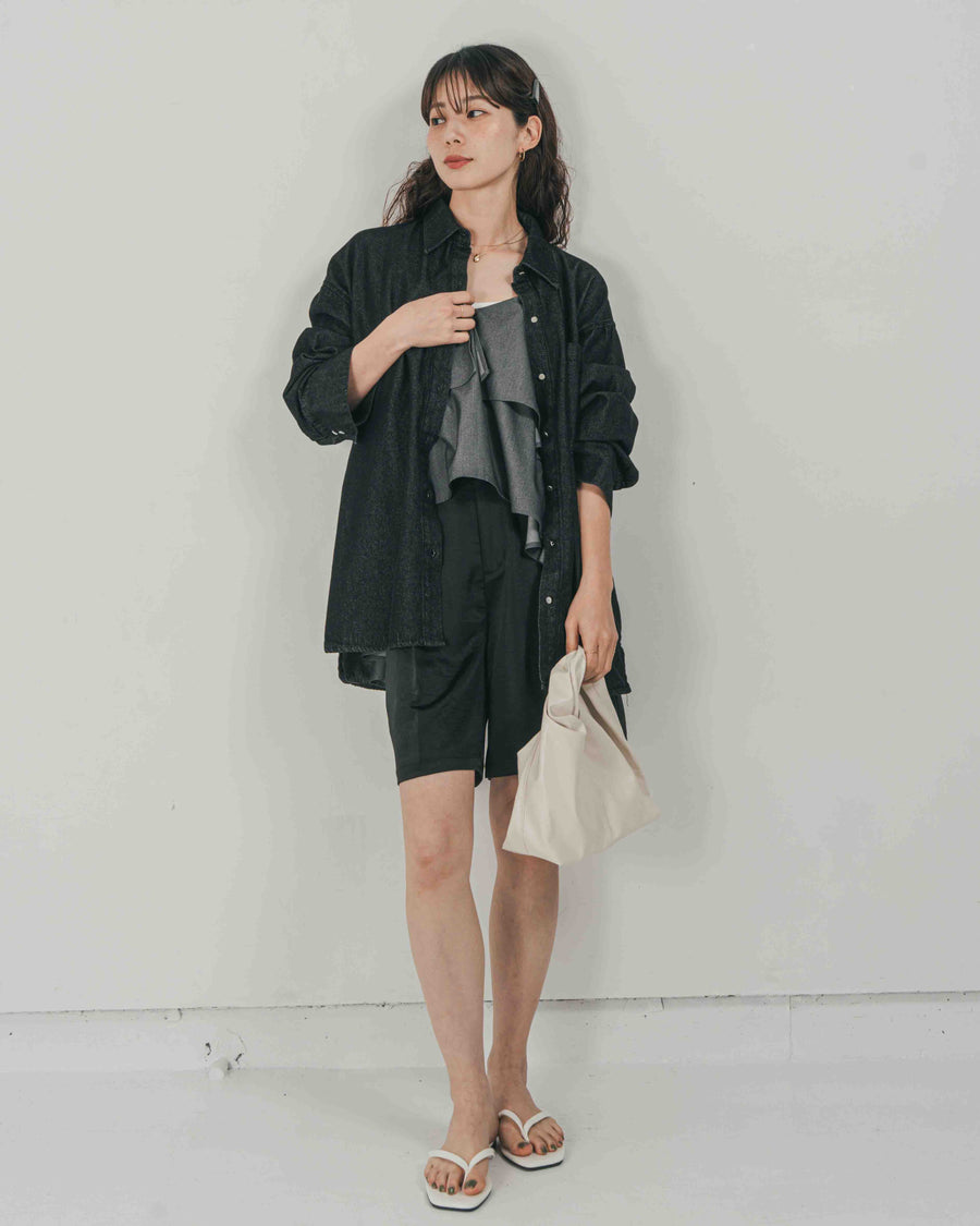 ［SET］Airy Denim オーバーシャツ + Vintageサテン　ハーフパンツ（2SET）