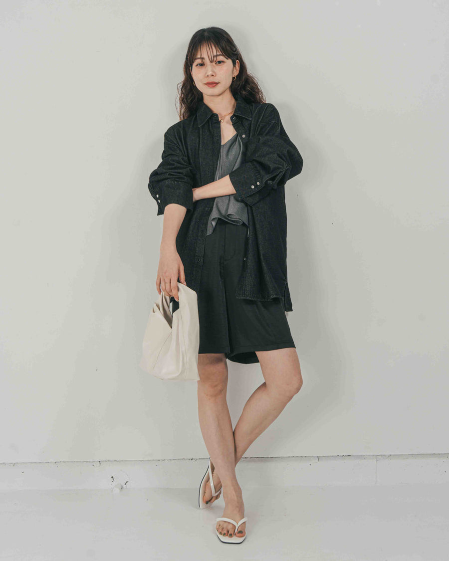 ［SET］Airy Denim オーバーシャツ + Vintageサテン　ハーフパンツ（2SET）