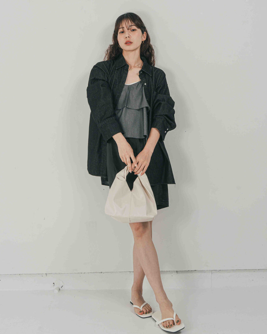 ［SET］Airy Denim オーバーシャツ + Vintageサテン　ハーフパンツ（2SET）