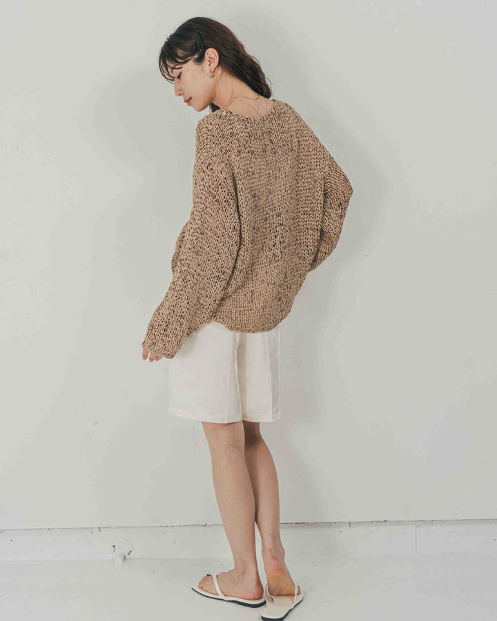 ［SET］エアリールーズオーバーニット + Vintageサテン　ハーフパンツ（2SET）