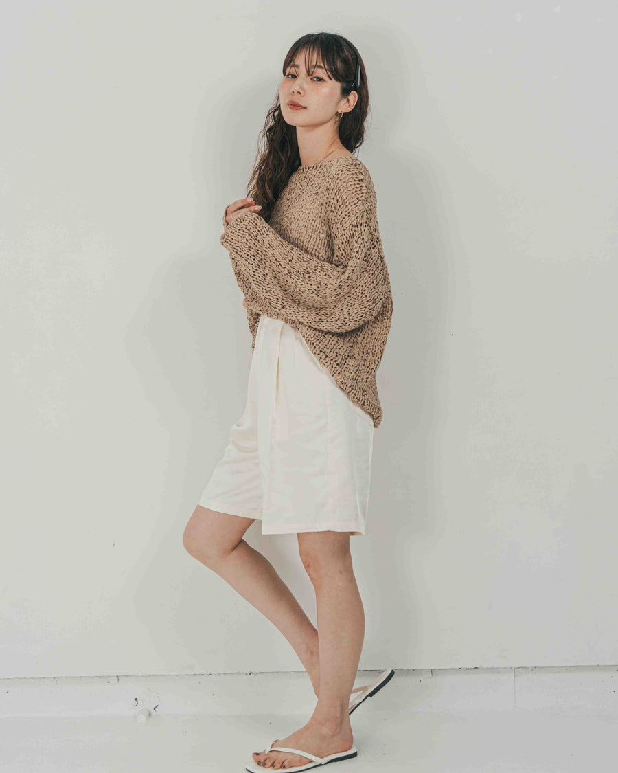 ［SET］エアリールーズオーバーニット + Vintageサテン　ハーフパンツ（2SET）