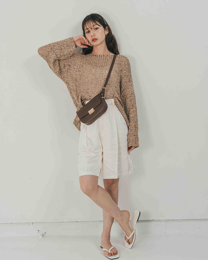 ［SET］エアリールーズオーバーニット + Vintageサテン　ハーフパンツ（2SET）
