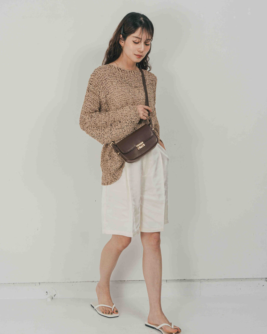 ［SET］エアリールーズオーバーニット + Vintageサテン　ハーフパンツ（2SET）