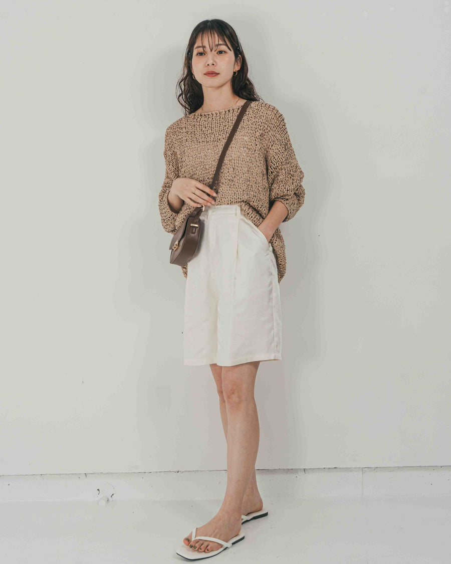 ［SET］エアリールーズオーバーニット + Vintageサテン　ハーフパンツ（2SET）