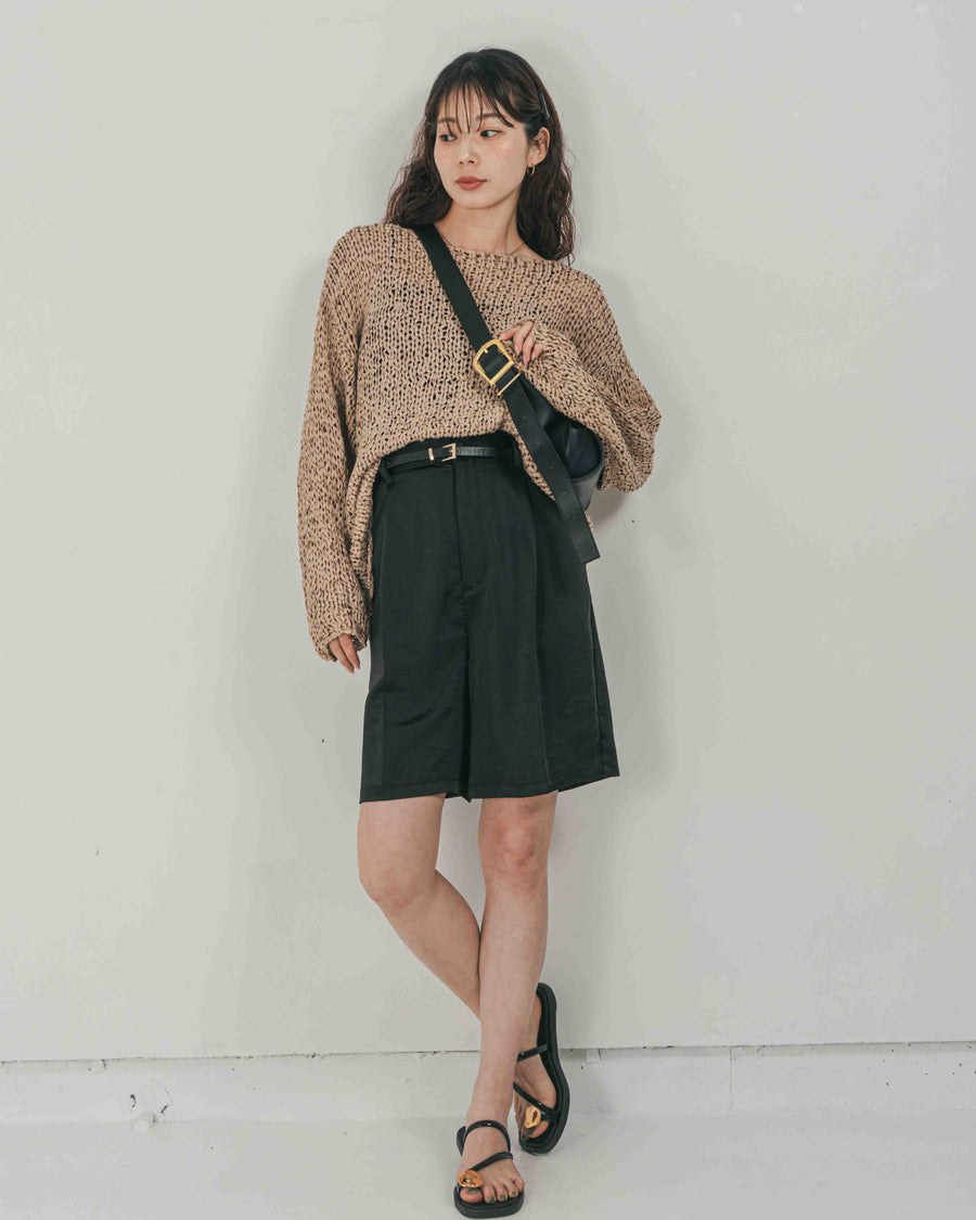［SET］エアリールーズオーバーニット + Vintageサテン　ハーフパンツ（2SET）
