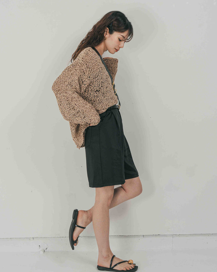 ［SET］エアリールーズオーバーニット + Vintageサテン　ハーフパンツ（2SET）