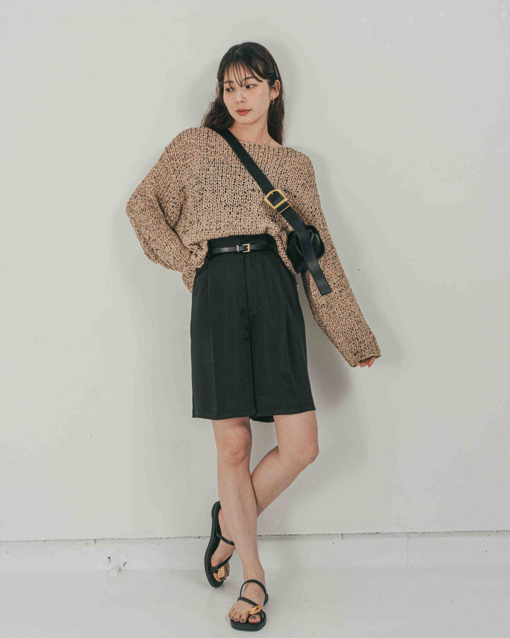 ［SET］エアリールーズオーバーニット + Vintageサテン　ハーフパンツ（2SET）