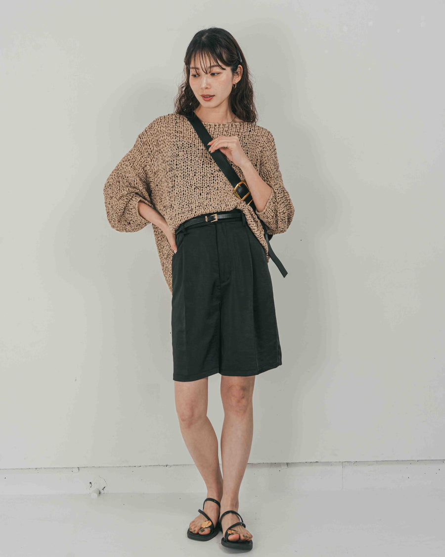 ［SET］エアリールーズオーバーニット + Vintageサテン　ハーフパンツ（2SET）