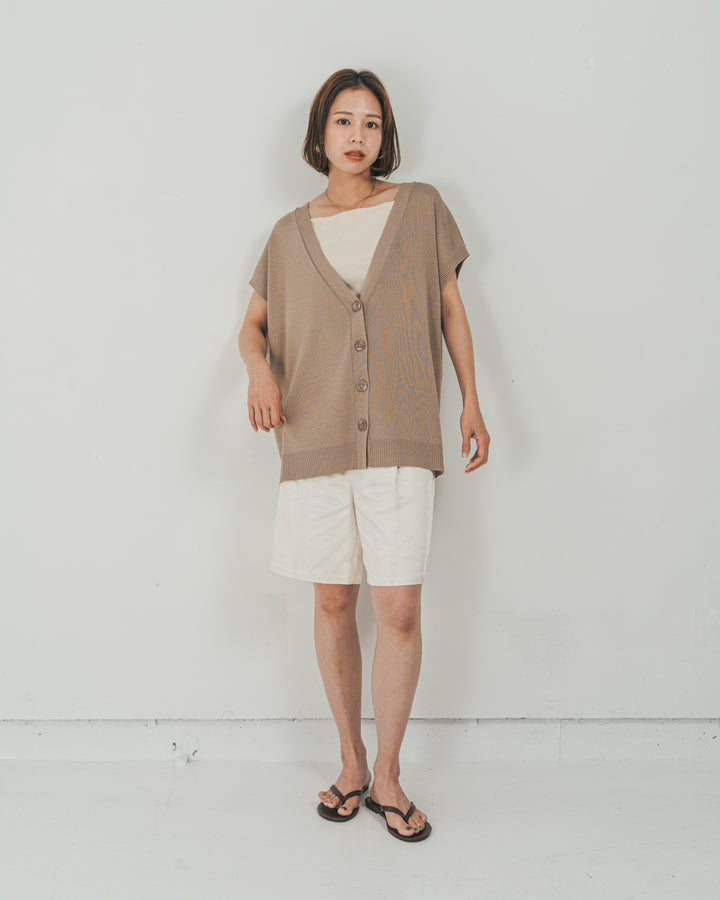 ［SET］VネックRelaxニットベスト + Vintageサテン　ハーフパンツ（2SET）
